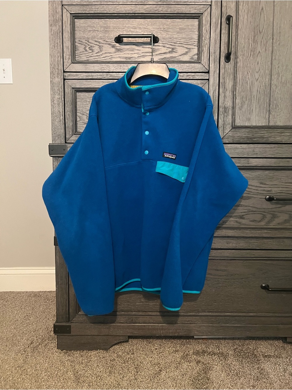 Patagonia EUC Snap-T Fleece Pullover - Bright Blue with Teal Trim